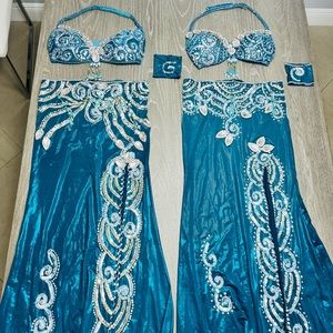 BLUE ABD SILVER SET BELLY DANCE COSTUME